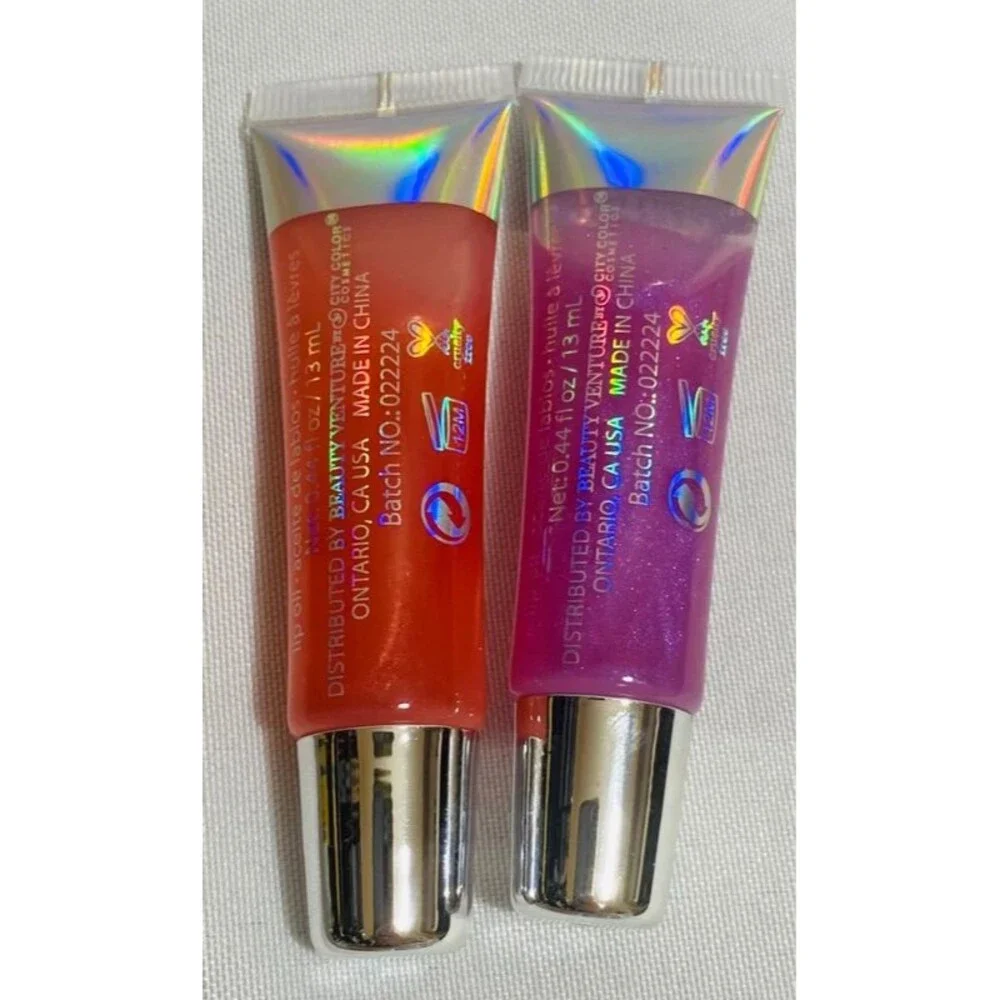 Beauty Venture High Shine Lip Oil Duo – Purple & Red/Coral – New